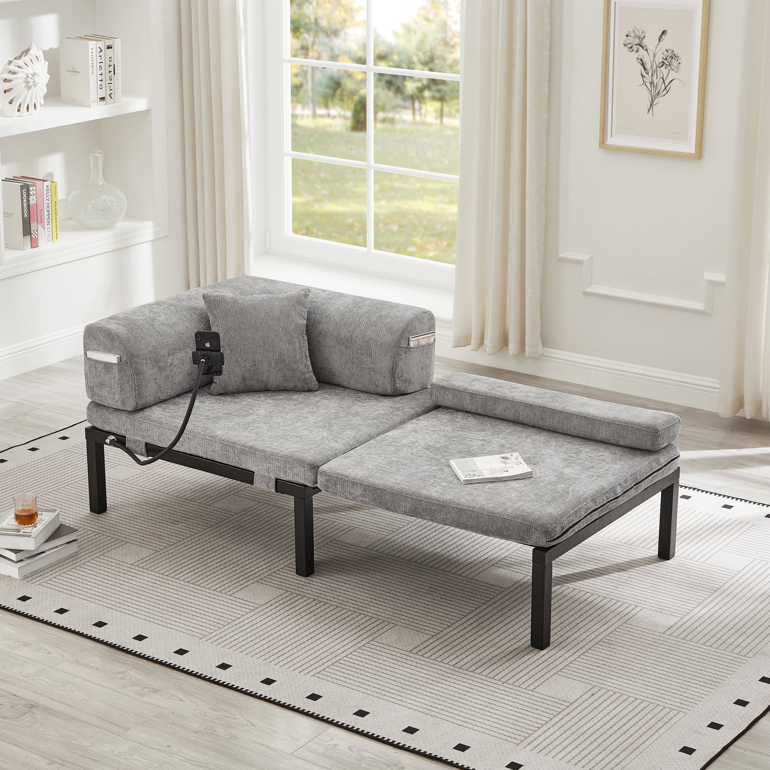 CHICFURN Slaapbank - Uittrekbaar - Eenpersoons - Lichtgrijs