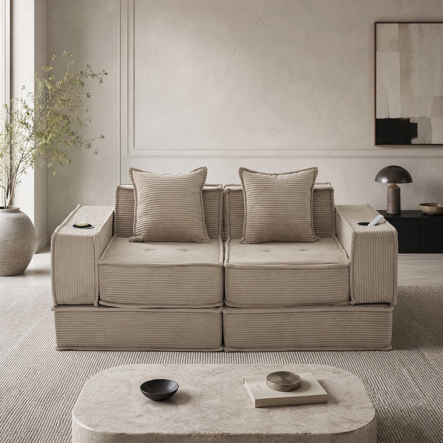 CHICFURN Slaapbank - Uitklapbaar - Modulair - Khaki