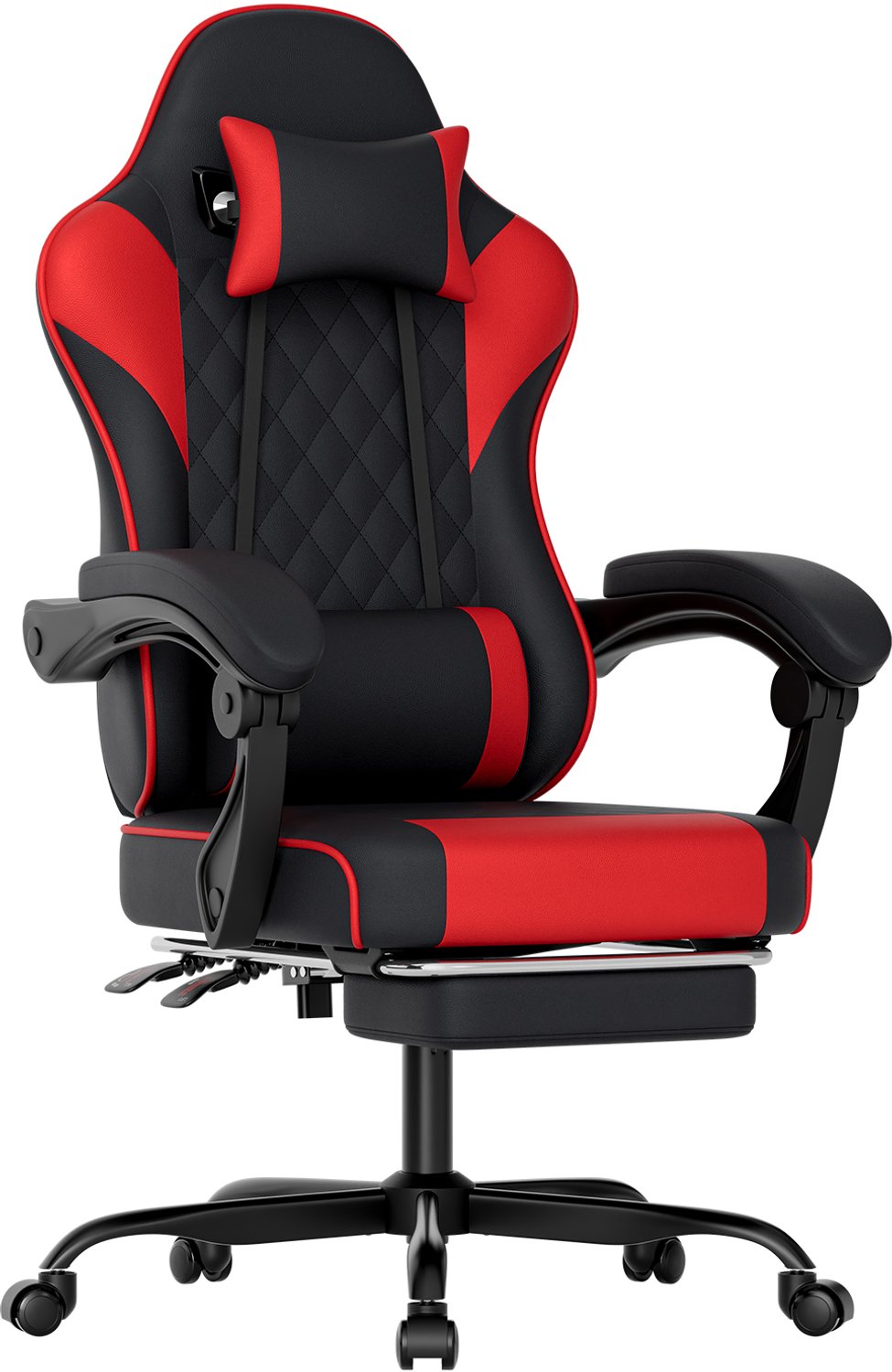 Clruro Gamingstoel - 63x58,5x120,5 cm - Ergonomisch - Voetensteun - PVC en Staal - Zwart/Rood Zwart+Rood