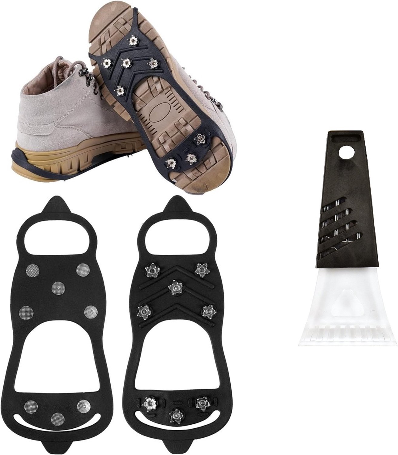 Han-Bar® Antislip Schoenovertrekken met 8 Spikes IJsgrips voor Schoenen Schoenspikes voor Sneeuw en IJs – Inclusief IJskrabber Zwart