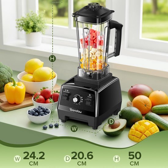 Blender Standmixer - 1600 W Vermogen - 2 Liter Inhoud - Roestvrij Staal - Zwart - Keukenapparaat — afbeelding 3