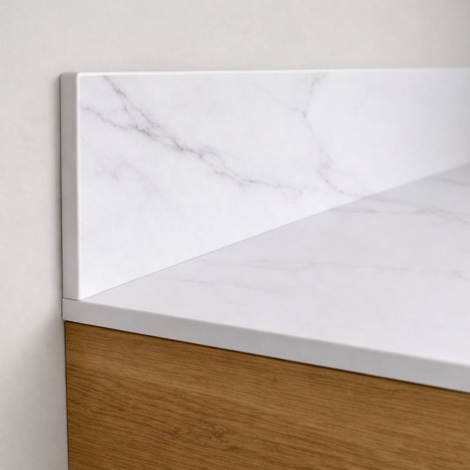 KOLM - HPL-wastafelblad - 70,5 × 49 cm - Calacatta Olympus - Met achterwandpaneel van 12 cm