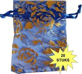 Fako Bijoux® - Organza Zakjes - 7x9cm - Feestzakjes - Snoepzakjes - Cadeauzakjes - Sieradenzakjes - Bloem Blauw - 20 Stuks