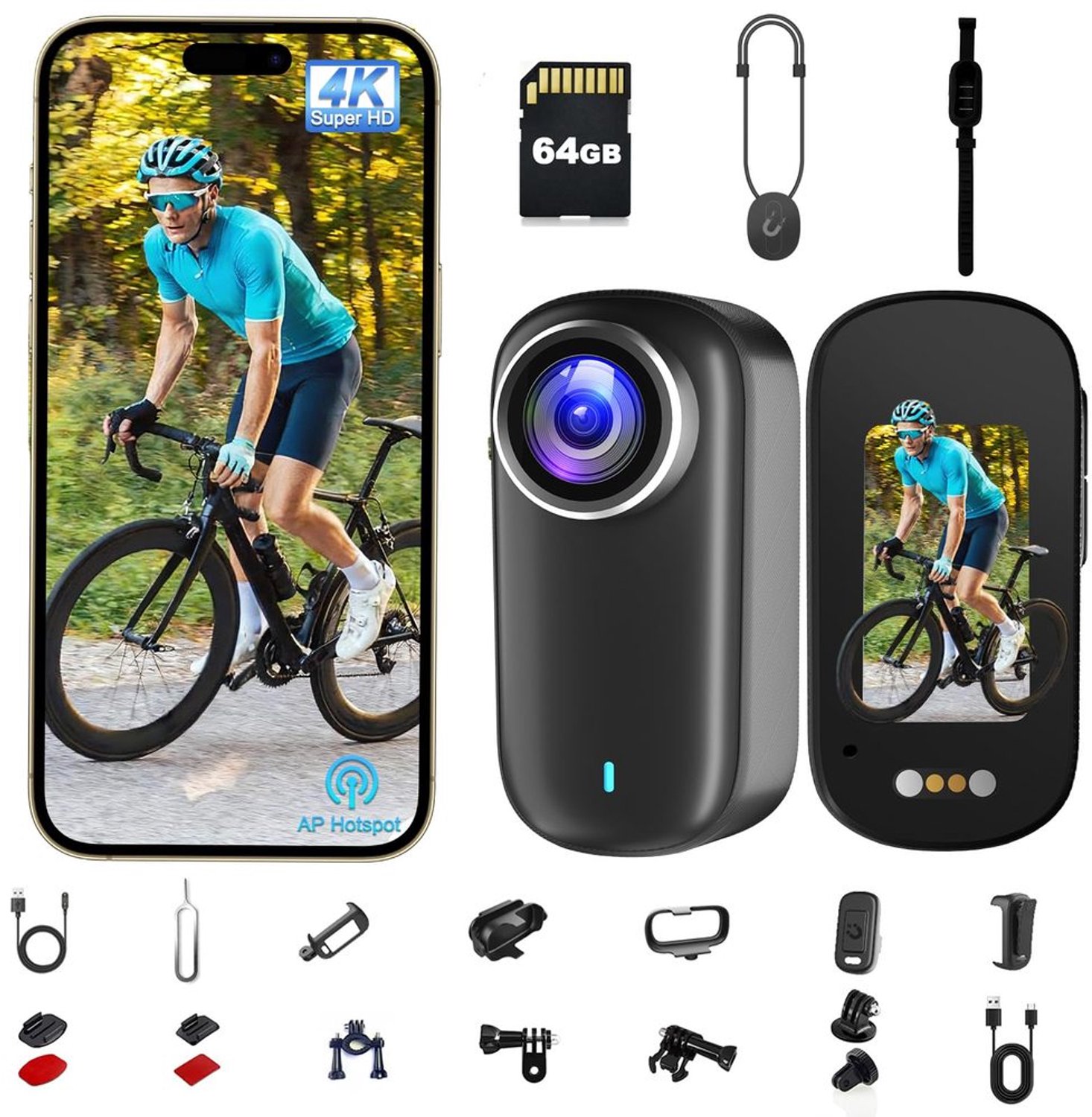 Waterdichte 4K Actiecamera met 1200mAh Batterij en 64GB Opslag