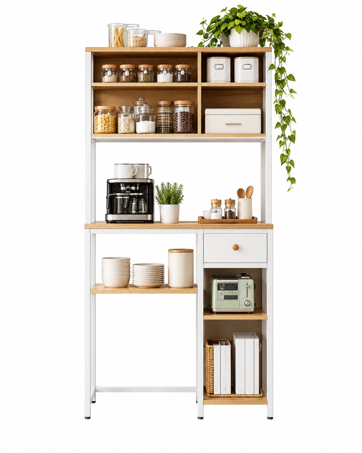 Lamor Buffetkast - Buffetkasten - Kast - Keukenkast - Keukenkasten - Opbergkast - Kasten - Wit/Bruin - 40 x 80 x 180,4 cm