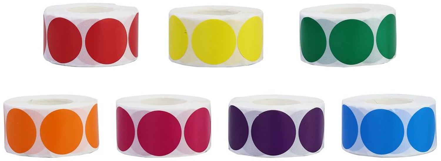Plakstippen - 7 Rollen - Zelfklevende Puntstickers - Kleurrijke Markeringspunten - Ronde Coderingsstickers - Goede Kleefkracht - Veelkleurig
