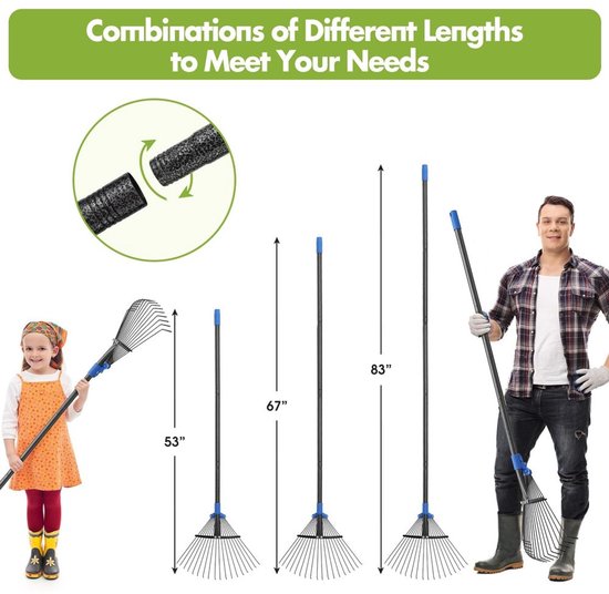 18 Tanden Verstelbare Tuinhark - Ergonomische Bladhark 170 cm — afbeelding 3
