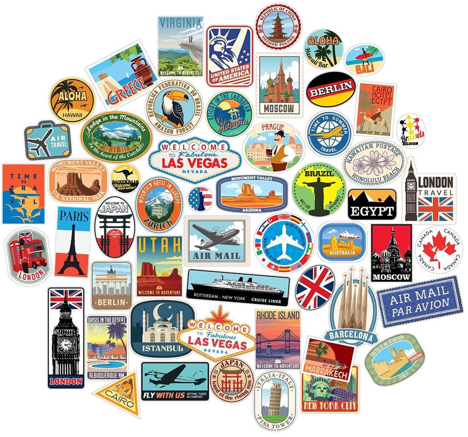 Vintage Luggage Stickers voor Reisdecoratie