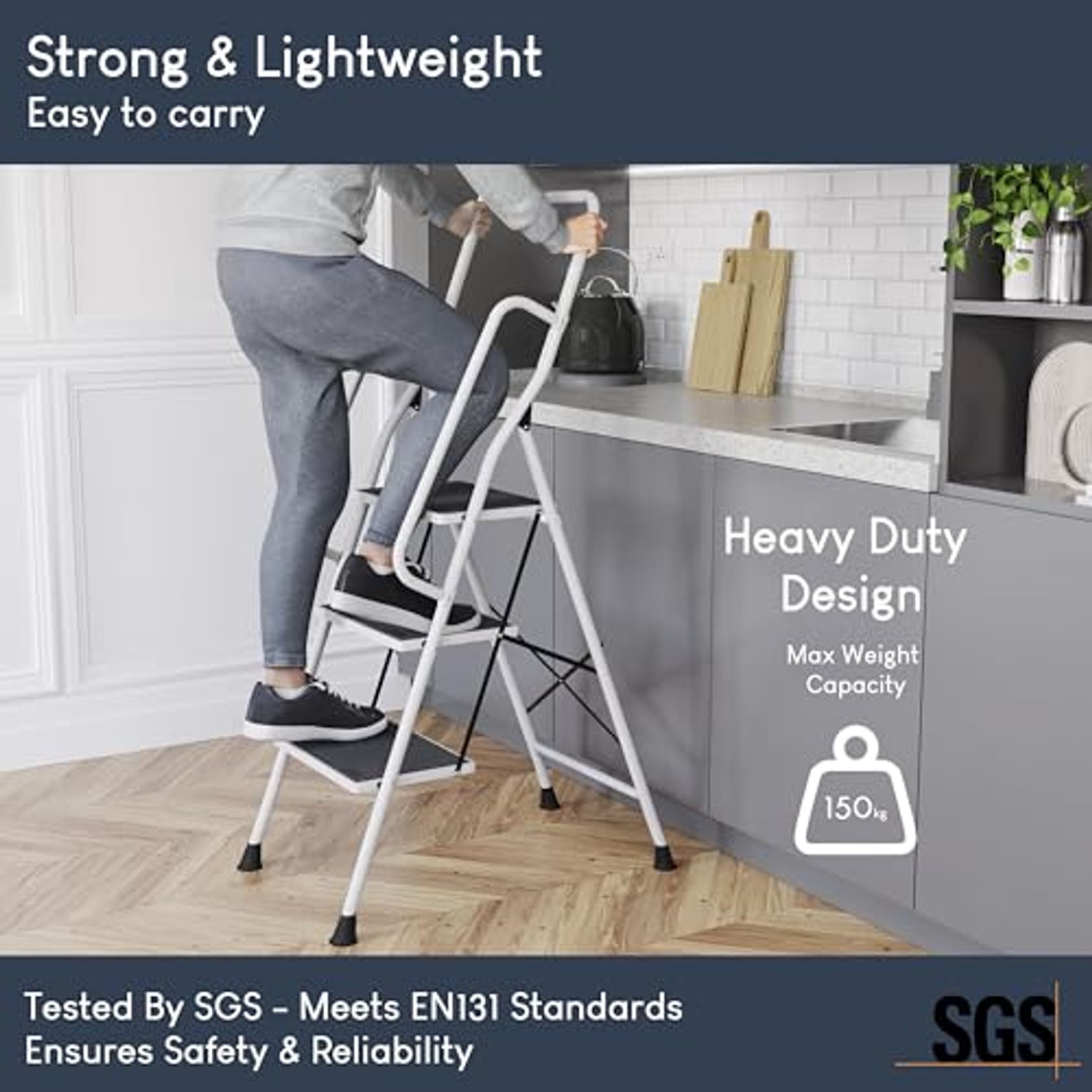 Vouwbare Steigerladder met Veiligheidsleuning en Antislip Mat