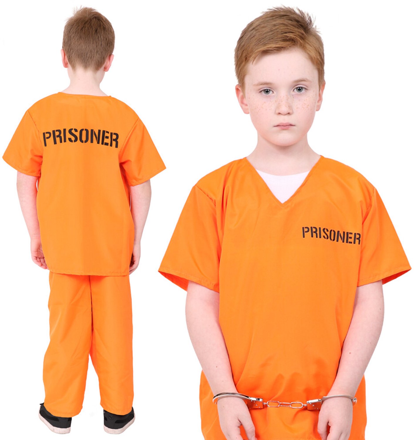 Gevangenen Kostuum voor Kinderen – Oranje Boevenpak met Handboeien - Maat 10-12 jaar