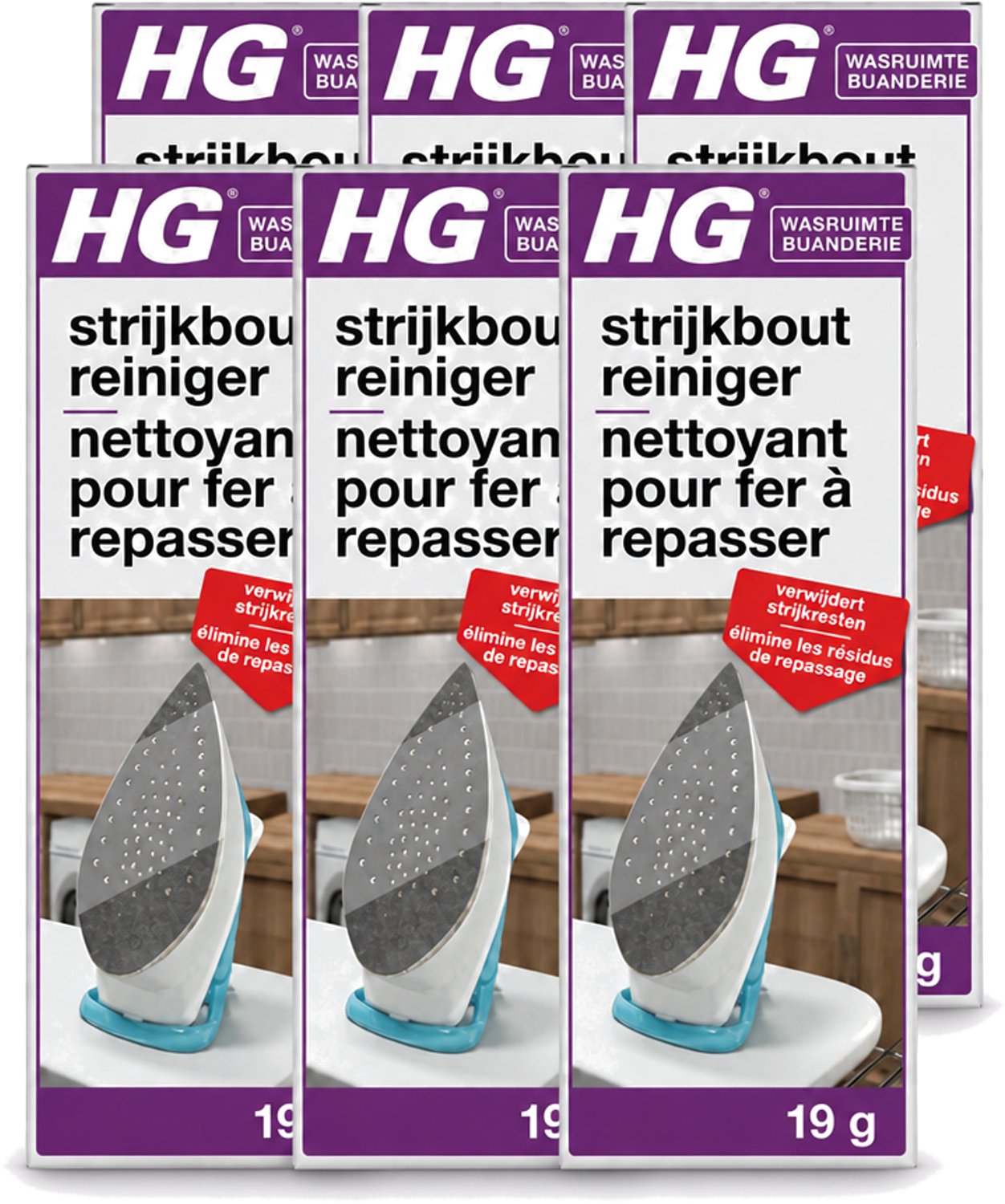 6 x HG - Wasruimte - Strijkbout Reiniger - Verwijdert Strijkresten - 19 g - Voordeelverpakking - 6 stuks