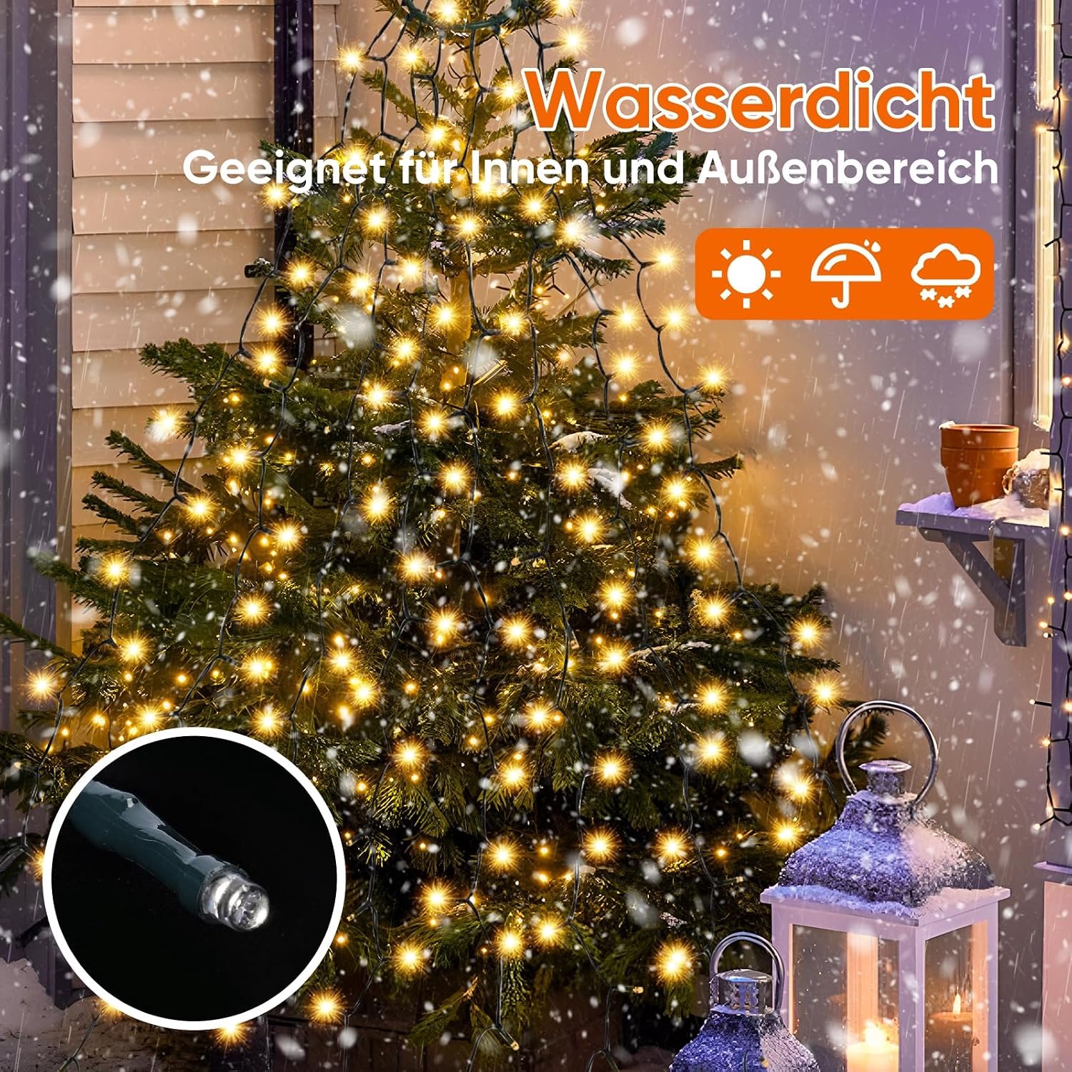 2 m kerstboomverlichting met ring en 8 slingers, 280 led-lampjes, lichtketting voor dennenboom van 150 cm, 180 cm, 210 cm, 240 cm, warm wit – foto 5