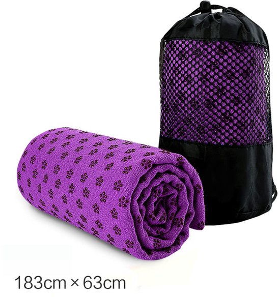 Microvezel Hot Yoga Handdoek, Yoga Mat 183x63cm Antislip Fitnessdoek Zacht Ademend Antislip Yogadoek Geschikt voor Fitness Training (183x63cm, klassiek lila) — afbeelding 2