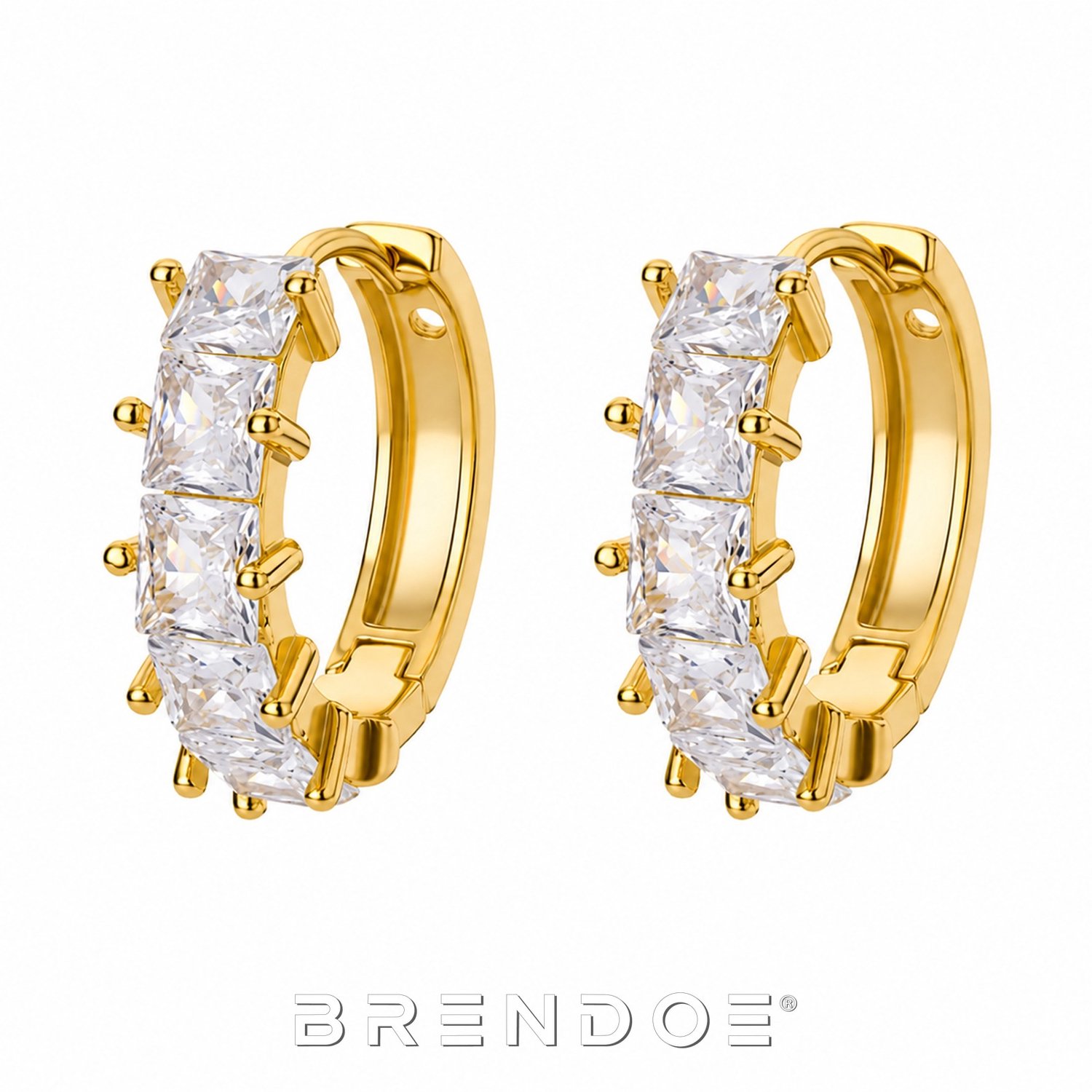 Brendoe Goudkleurige Oorringen Dames – Vierkante Zirkonia – 18K Verguld – Elegante Statement Oorbellen