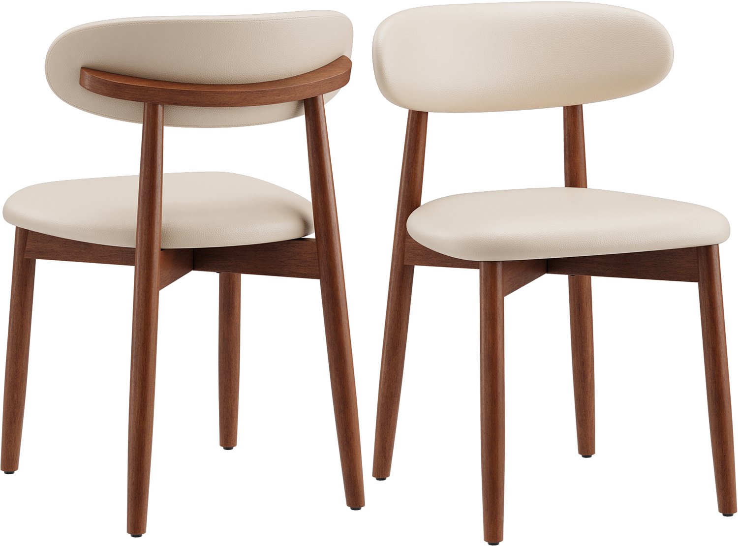 COLAMY Eetkamerstoelen Set van 2 - Gestoffeerde Stoelen met PU-Lederen Bekleding - Hoogwaardig Schuimkussen - Massief Houten Frame - Comfortabele Keukenstoelen Beige