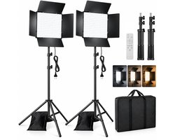 TLGREEN Led-videolamp Set - Fotostudio Verlichting - 2 Stuks(33 x 33 cm) - met 195 cm Statief en Afstandsbediening - voor Streaming YouTube TikTok Fotostudio