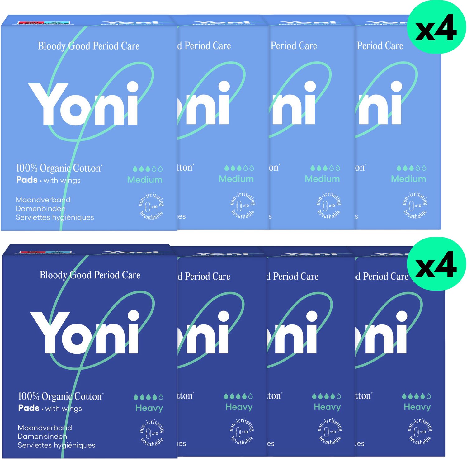 Bol.com Yoni Pads Box - Maandverband - 40x Medium + 40x Heavy - Biologisch Katoen - Voordeelverpakking aanbieding
