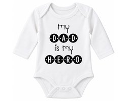 Baby rompertje met tekst papa my dad is my hero  - Wit |Zwart - Maat 62/68