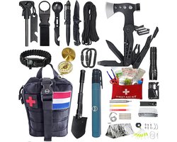SUR5® Survivalset Premium NL / BE - Noodpakket - Survival kit voor al uw outdoor avonturen met kwalitatieve 16 in 1 Multitool, waterfilter , kompas,... - Zwart