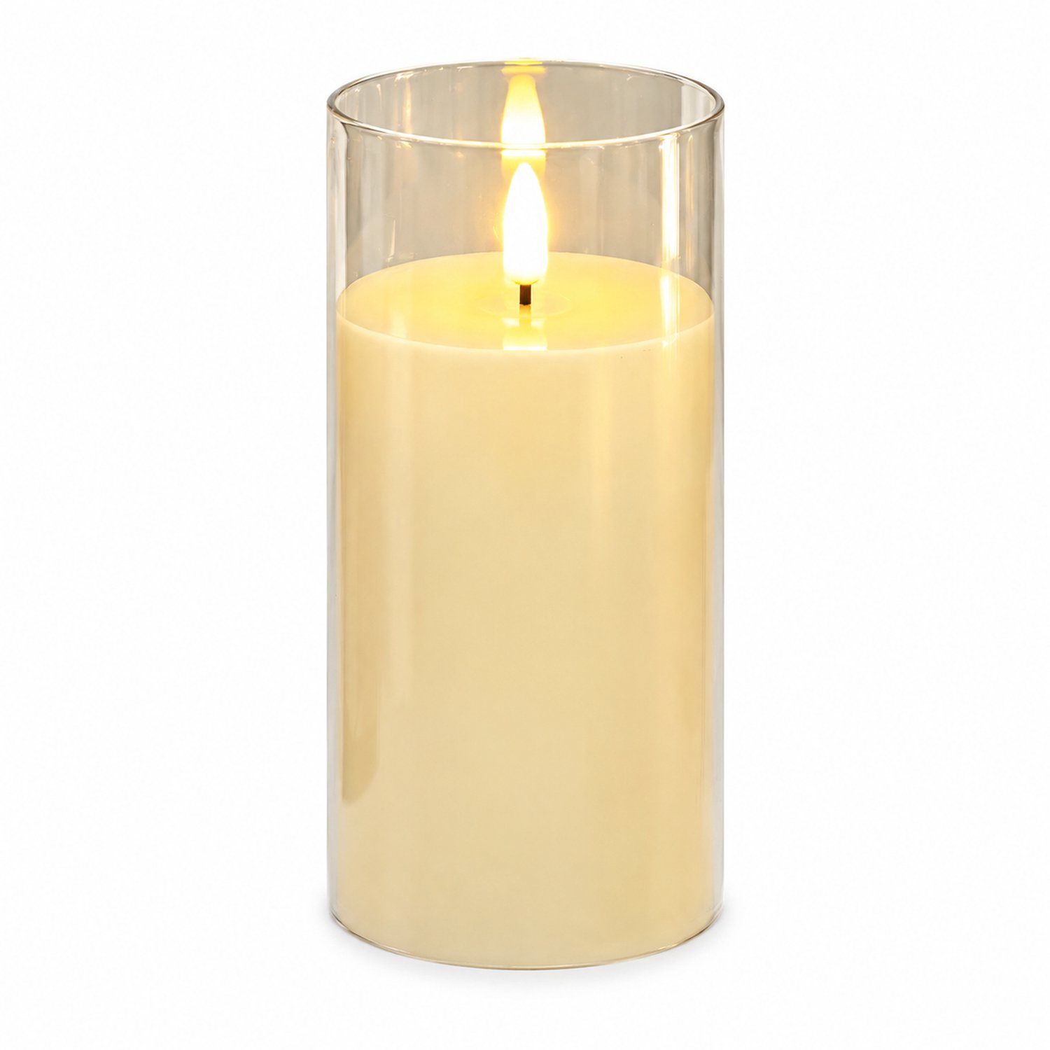 led kaarsen voor sfeerdecoratie - 7,5 x 15 cm, puntvormige vlam, batterijvoeding en schakelaar, transparante cilindrische buitenmantel