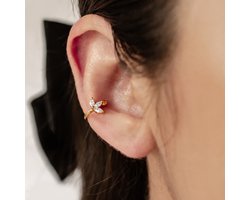 Hey Happiness Bloesem Earcuff - 925 Sterling Zilver 18K Verguld - Zirkonia Ear Cuff - Luxe Bloem Orbellen - Cadeau Voor Vrouw - Goud