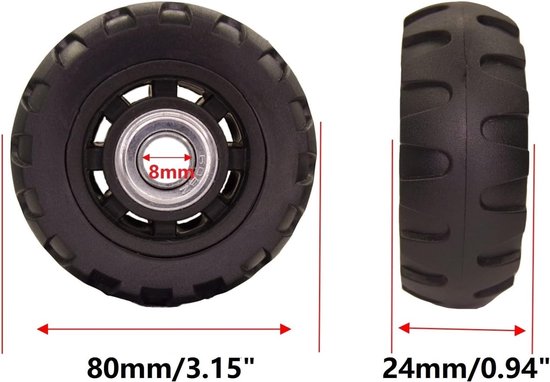 Kofferwielen 80 x 24 mm, 8 mm lagers, 4 stuks, stil — afbeelding 5