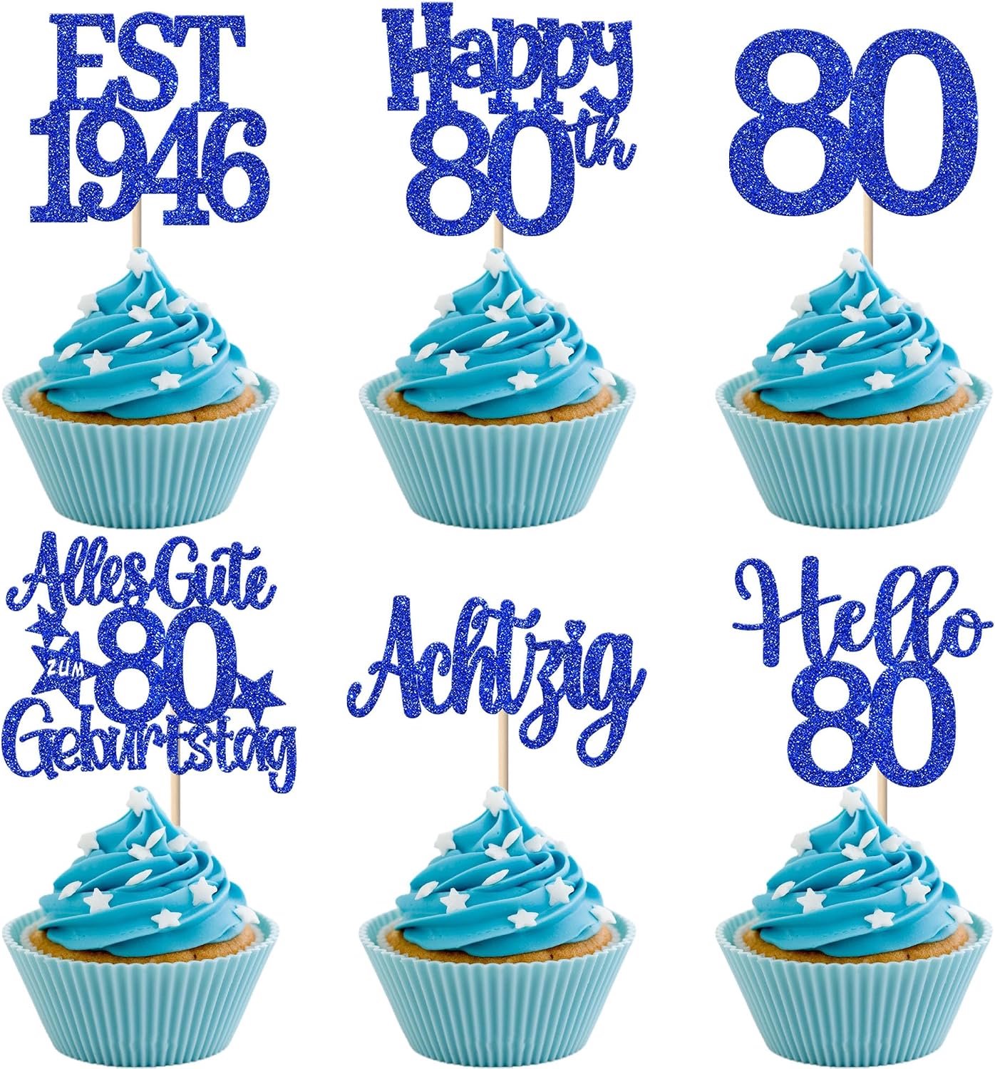 80e verjaardag taartdecoratie glitter 24 stuks