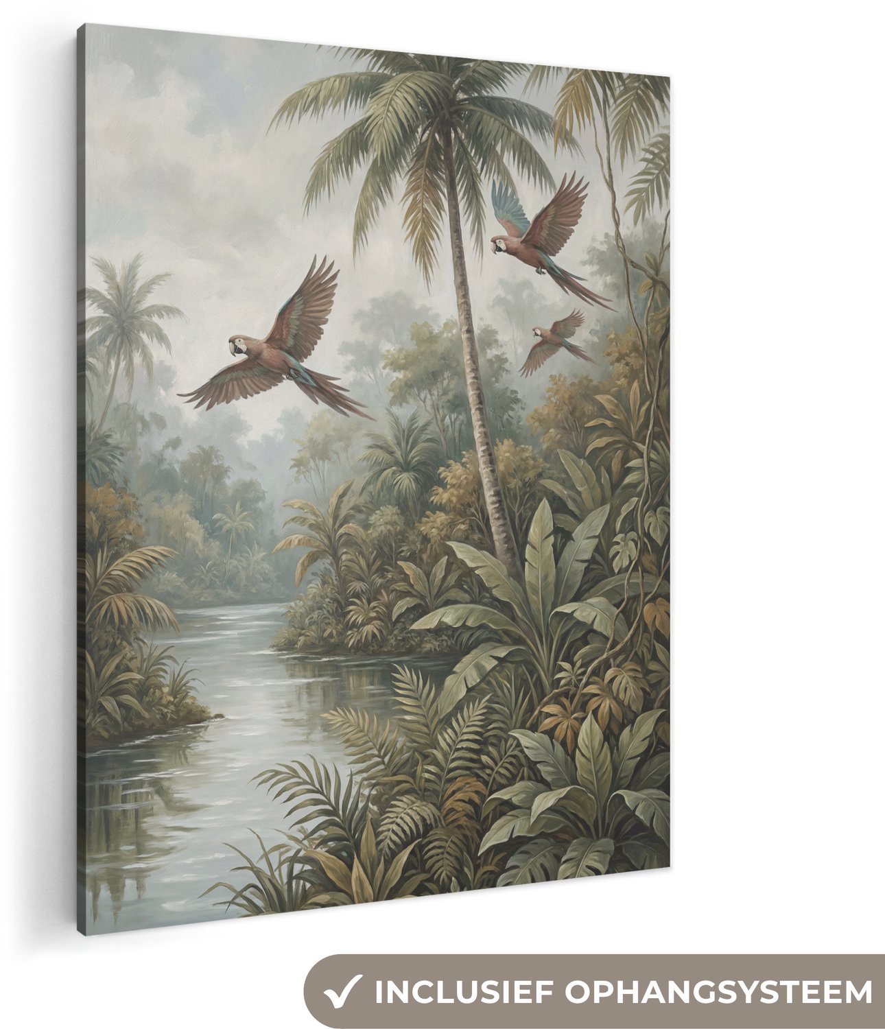 Canvas schilderij 120x160 cm - Exclusieve wanddecoratie Vogel - Vliegend - Tropisch - Landschap - Klassiek - Muurdecoratie woonkamer - Slaapkamer decoratie - Kamer accessoires - Schilderijen op canvas groot XXL