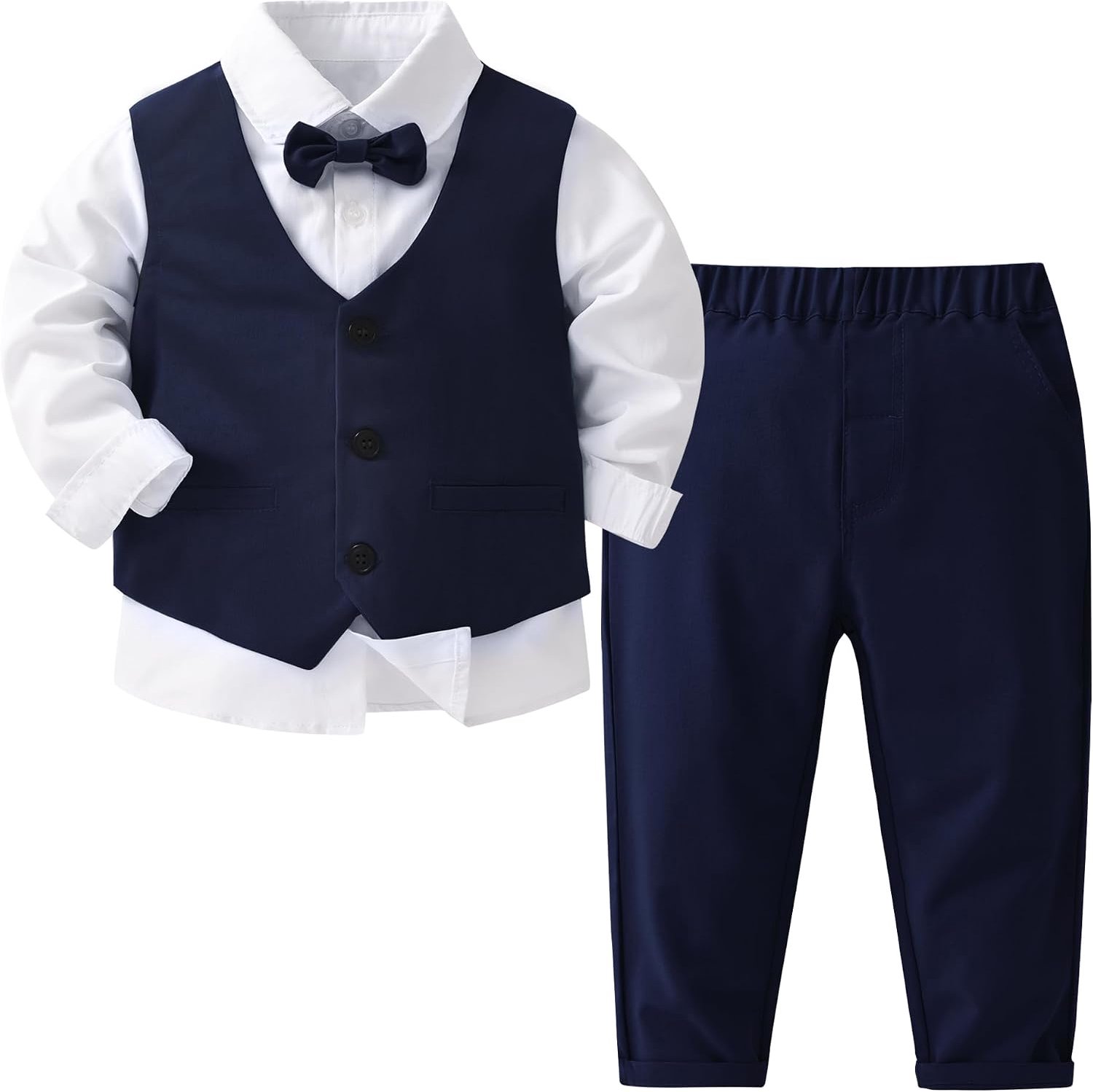 Jongenspak met lange mouwen, wit overhemd, vest, broek en stropdas