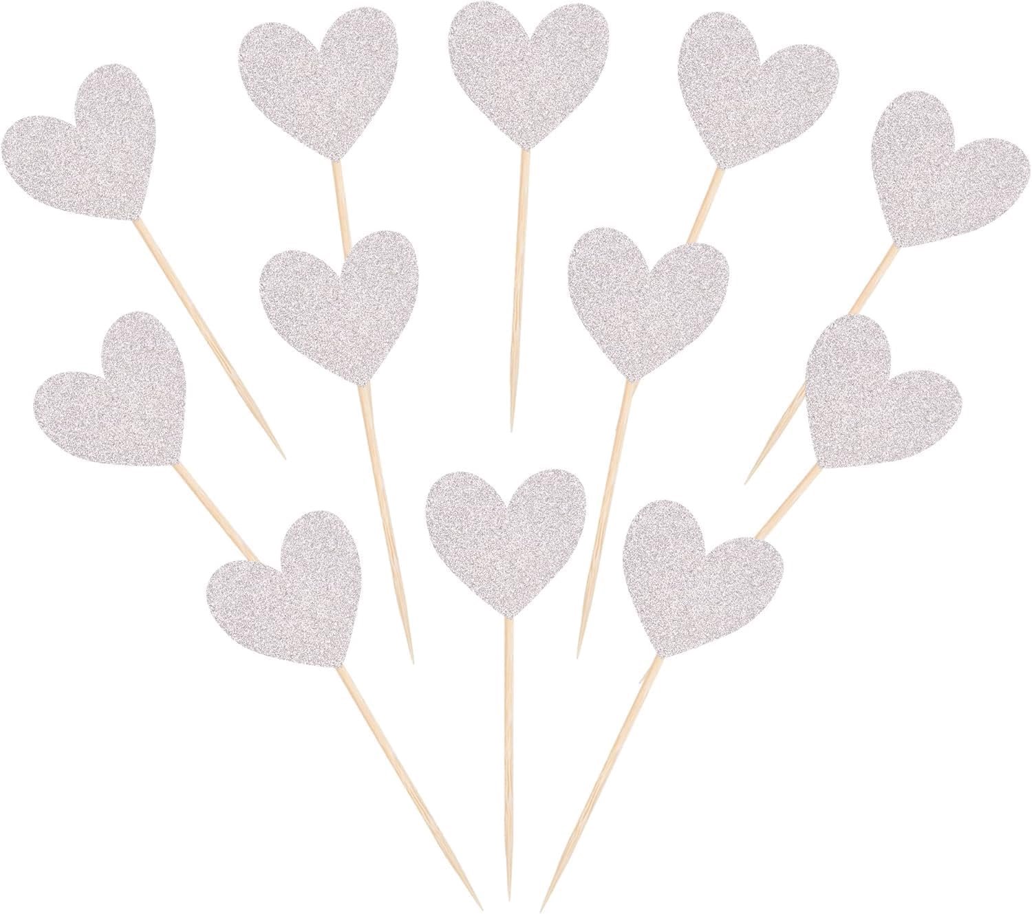 40 Stuks hartvormige taartdecoratie met glitters, voor Valentijnsdag, bruiloft, verloving, vrijgezellenfeest of verjaardag.