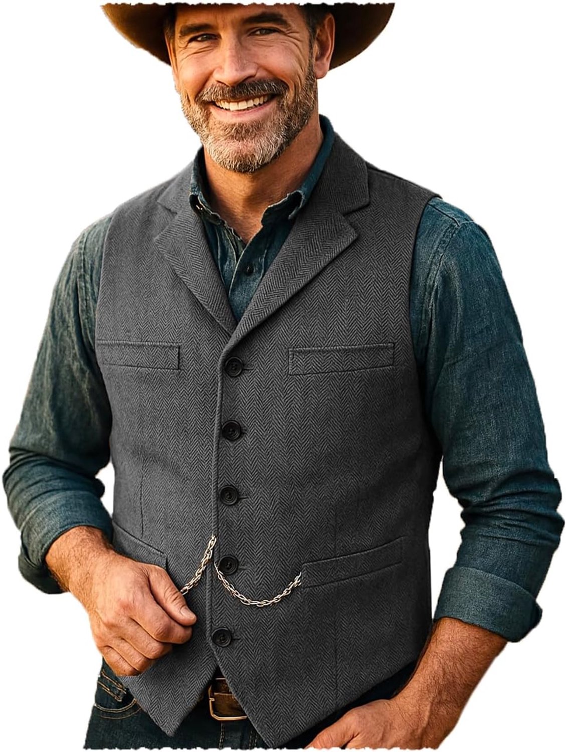 Tweed vest, herringbone, geschikt voor afsluiting bal en bruiloftsgetuige
