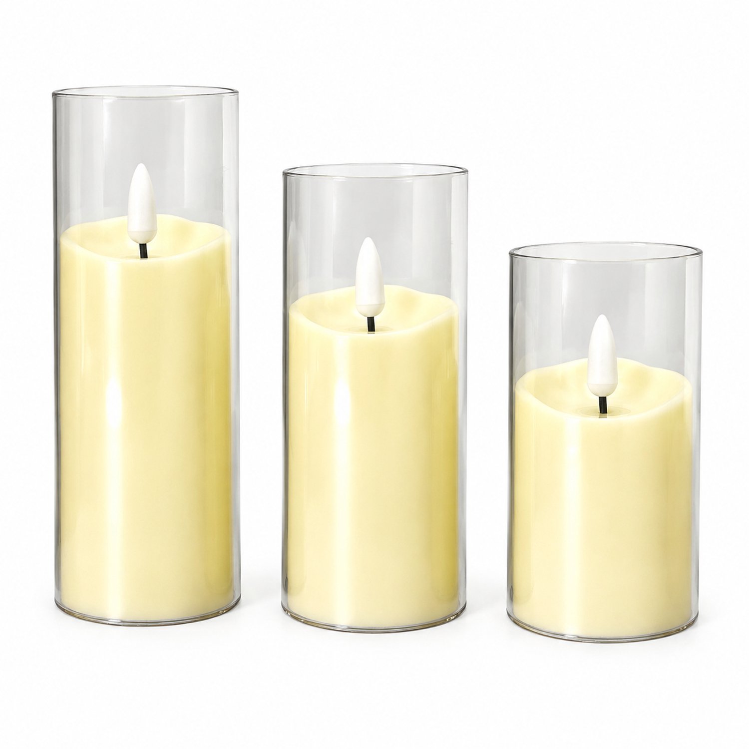 SWGOTA led kaarsen 5 x 15 cm met grijze glazen omhulling, golvende kaarsrand en puntige vlamvorm, 12 per displaydoos Grijs