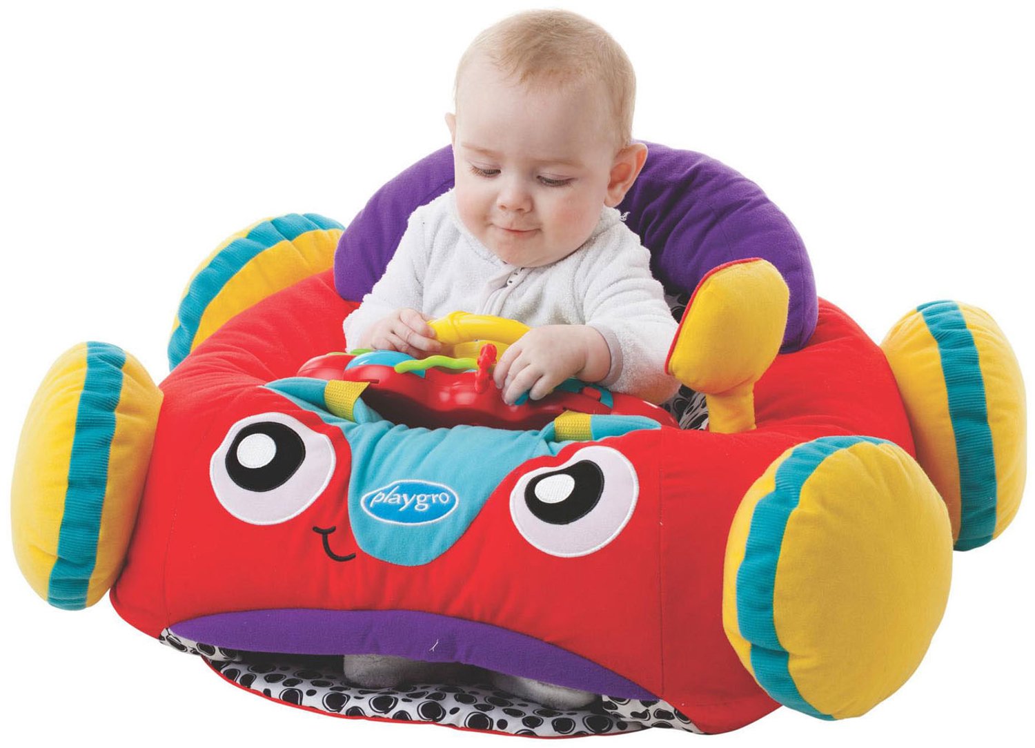 Playgro Comfy Car - Babyzitje met Activiteiten - Pluchen Zitkussen Auto met Stuur, Licht en Muziek - Interactief Babyspeelgoed - Kraamcadeau & Babyshower Cadeau - Vanaf 6 Maanden - 52 x 57 cm – foto 8
