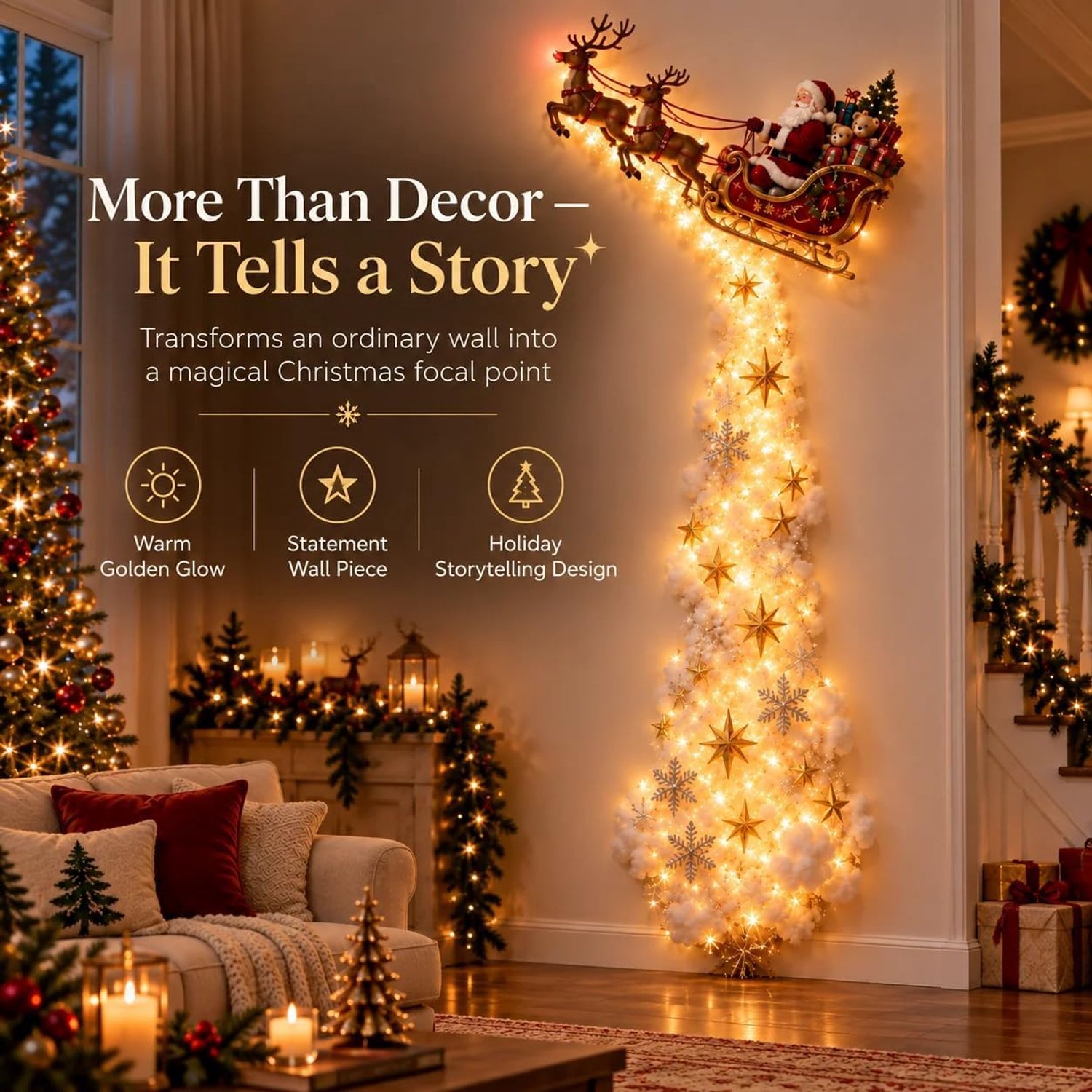 Kerst Led Wandlamp - Lichtende Wanddecoratie - Kerst Lichtgordijn - Op Batterijen - Verlichte Acryl kerstdecoratie - Christmas Magic Trail - Zelfklevend - Sfeerverlichting Voor Muren, Deuren, Ramen en Balkons – foto 2