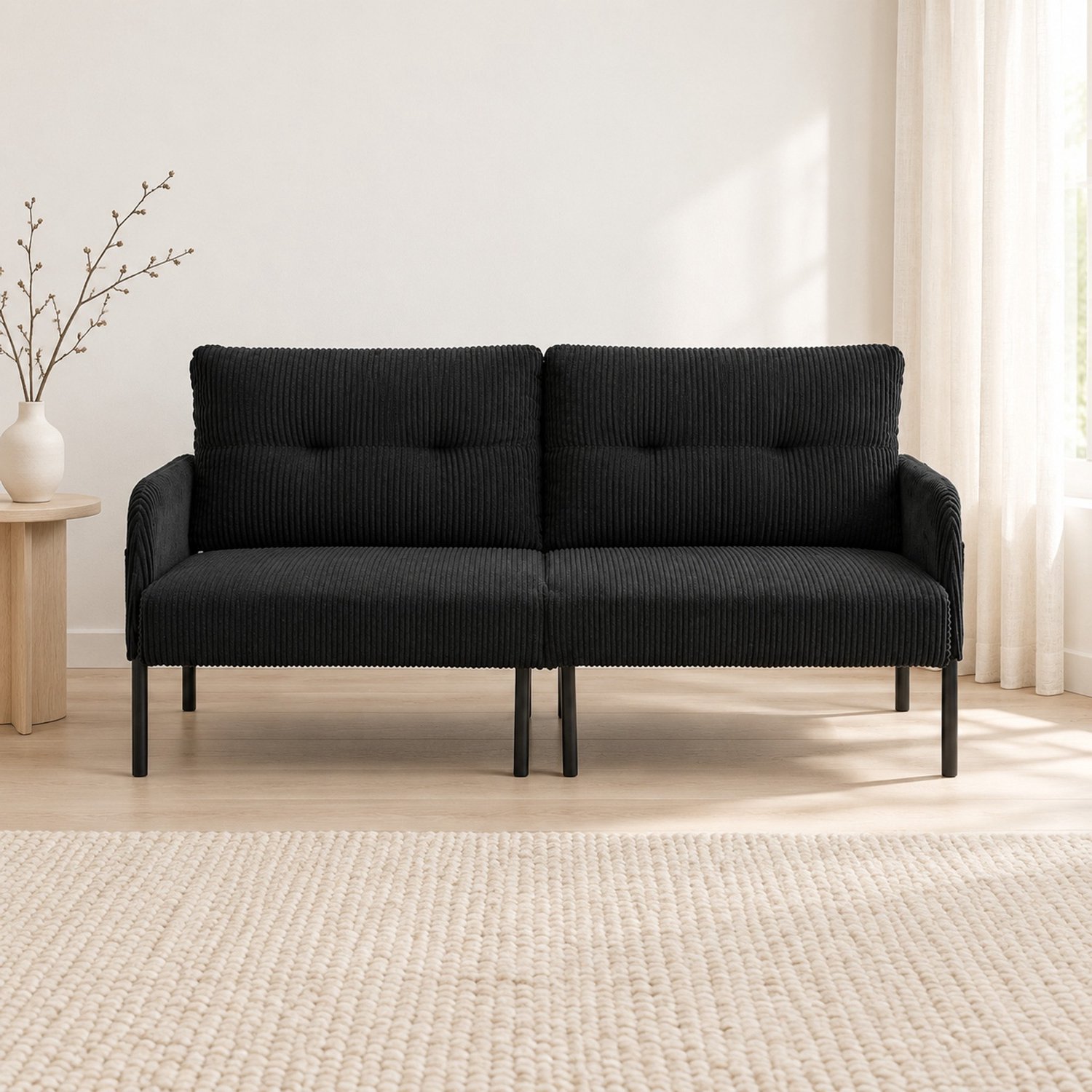 CHICFURN 3-zitsbank - Hoge rugleuning - Zijvak - Zwart