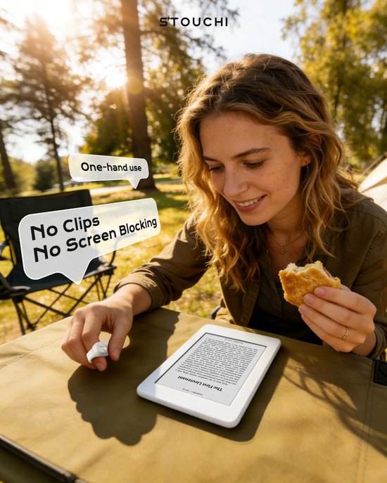 Stouchi Paginadraaier voor Kobo eReaders – Bluetooth 5.4 Afstandsbediening – Clipvrij Ringmodel met 4 Knoppen – Oplaadcase – 12+ Uur, 140+ Uur Totaal – Voor Clara BW/Colour, Libra Colour/2, Clara 2E, Sage & Elipsa 2E – Wit — afbeelding 4
