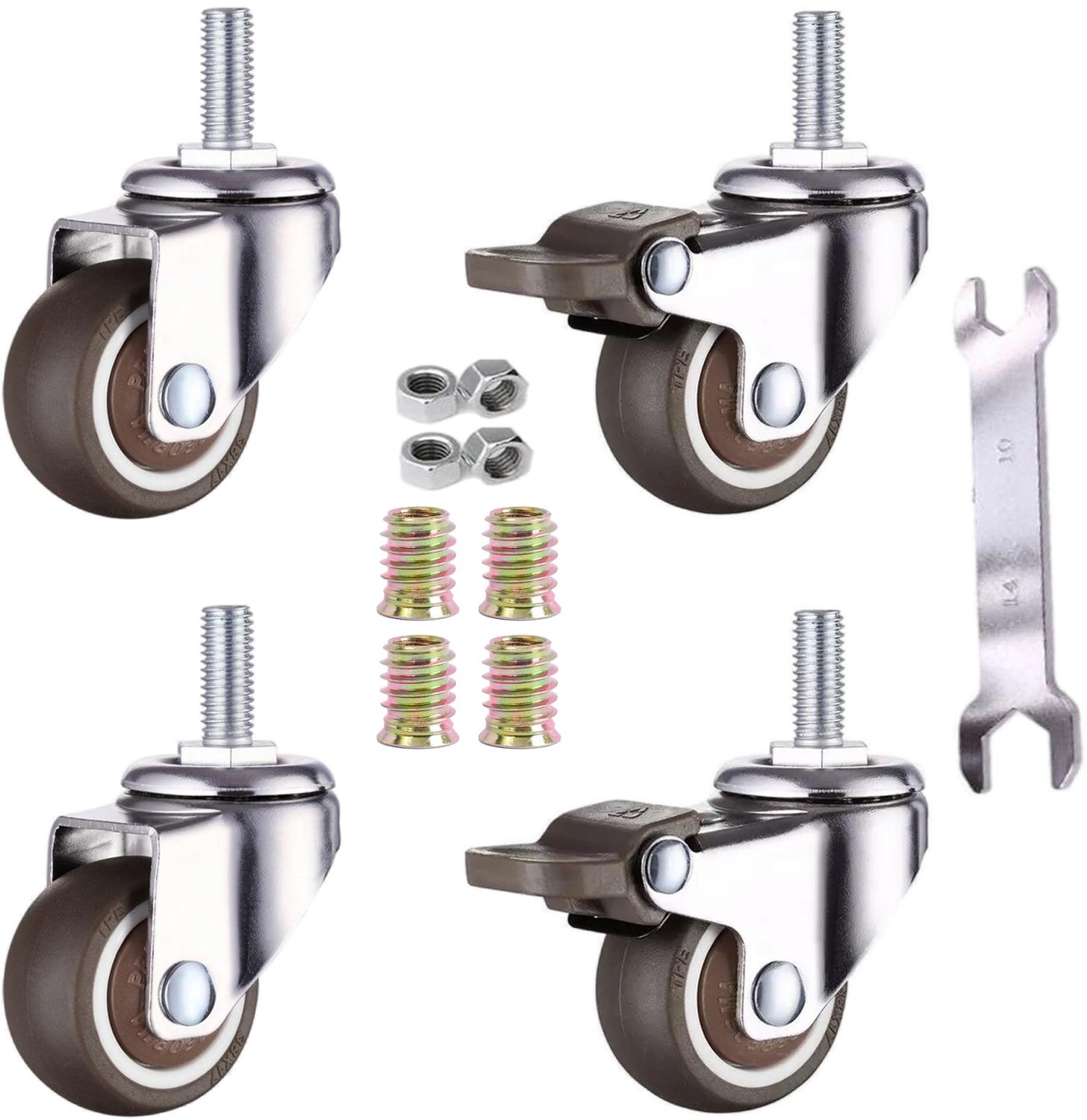 Set van 4 zwenkwielen 32 mm - Met rem, tot 15 kg per wiel