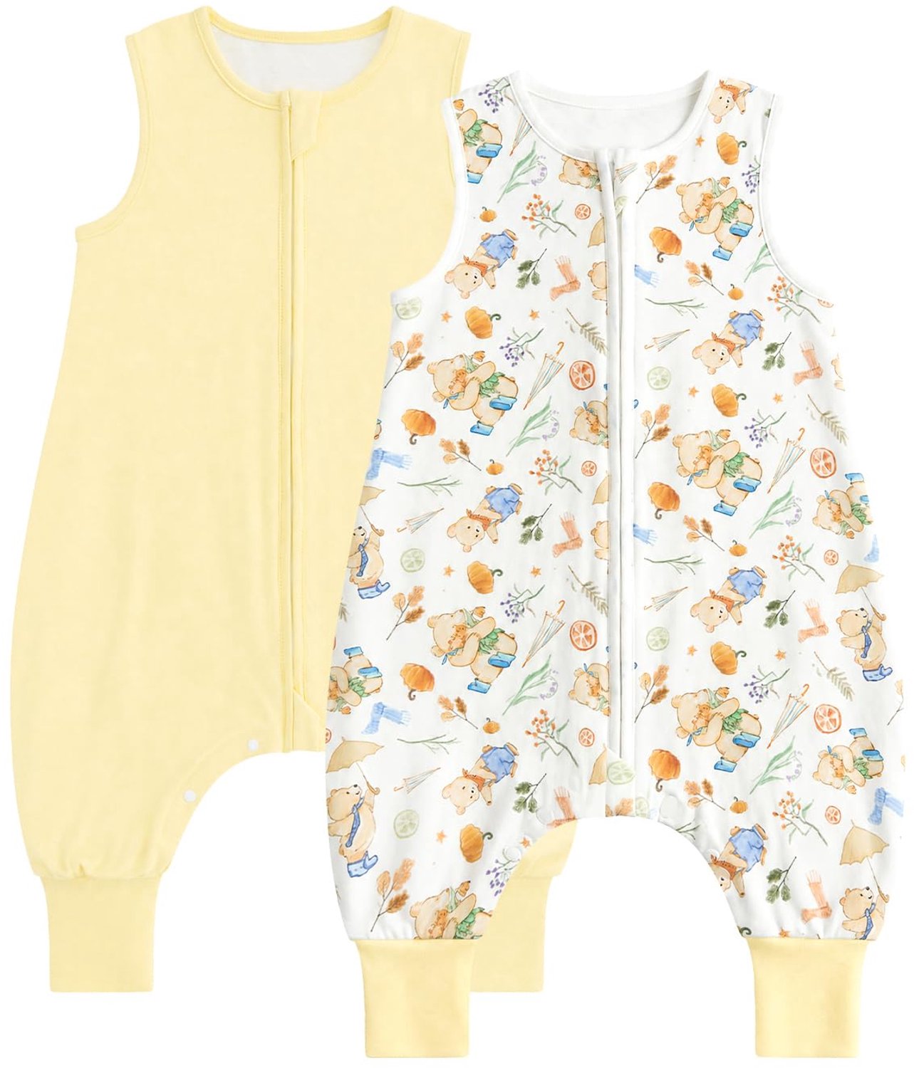 2-Pack Baby Slaapzak met Voeten, 100% Katoen, Geschikt voor 6-18 Maanden