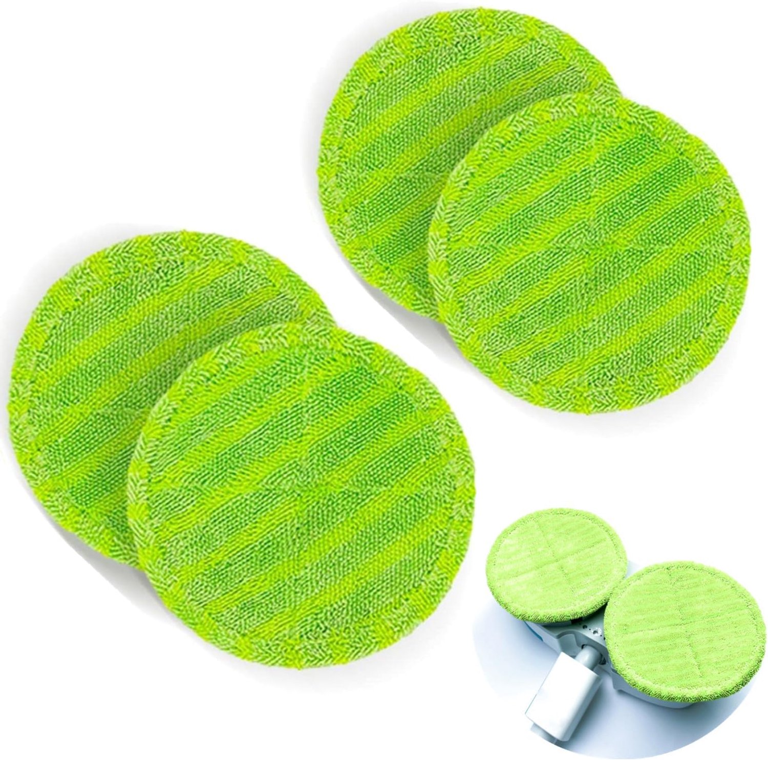 Set van 4 groene microvezel-reservepads – diameter 16 cm – universeel voor draadloze elektrische dweilen – wasbare en herbruikbare pads voor het reinigen van alle vloeren
