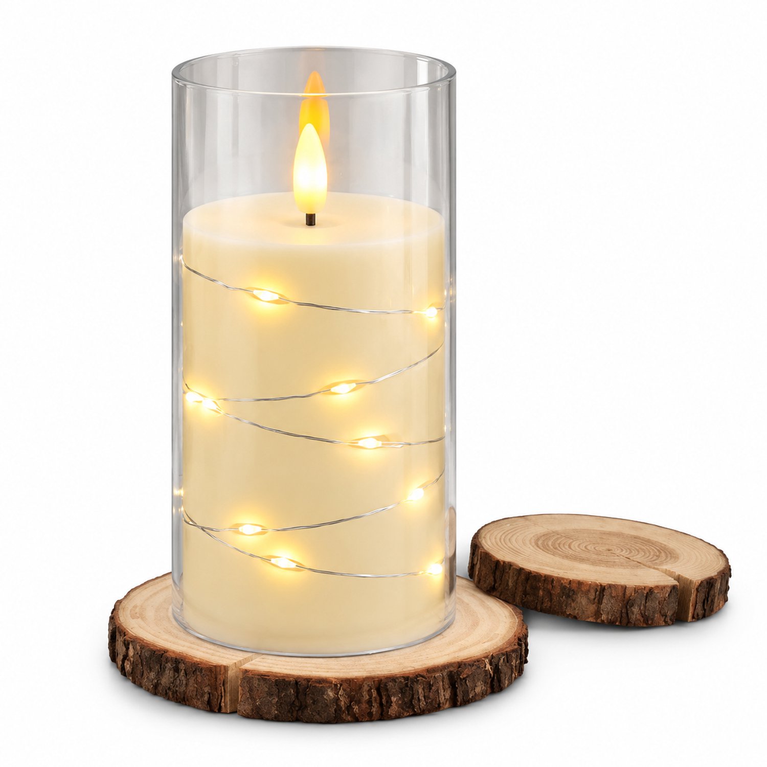 SWGOTA led kaarsen: cilindrische kaars met lichtsnoer en transparante omhulling, 7,5 x 15 cm Ivoor