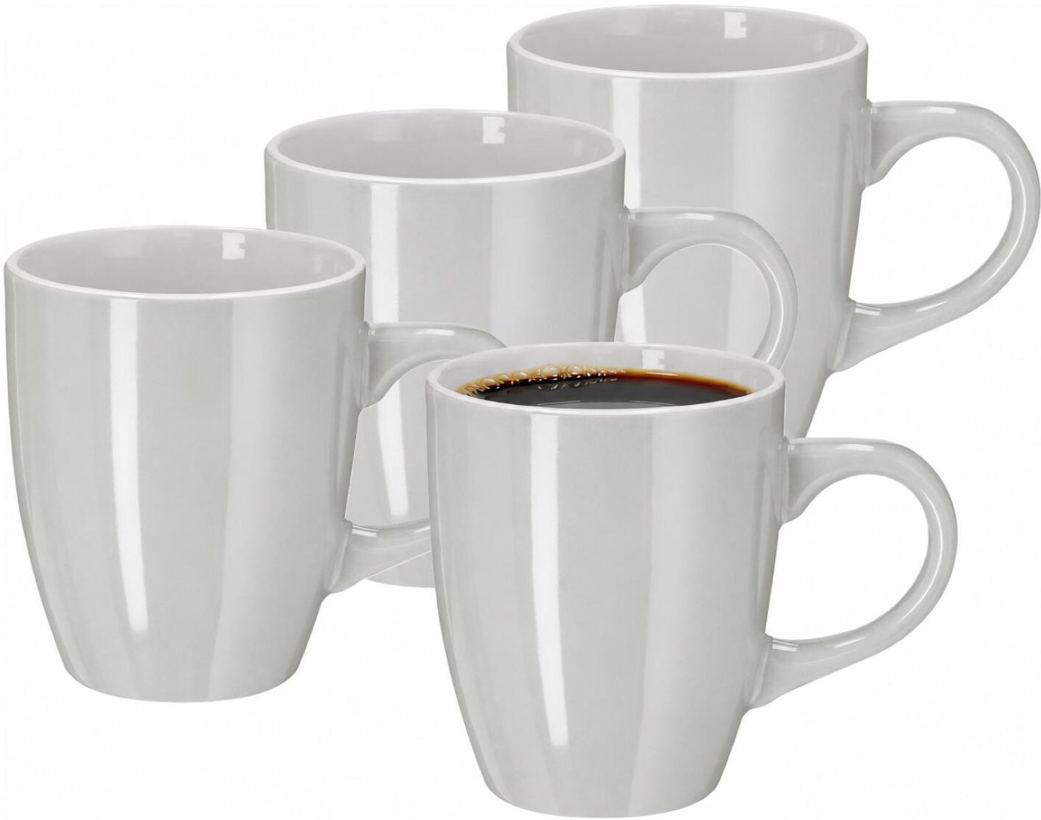 Bellatio Design Koffiekopjes Soft Glaze - 4x stuks - Keramiek - grijs - 350 ml - 8 x 10 cm - mokken - bekers