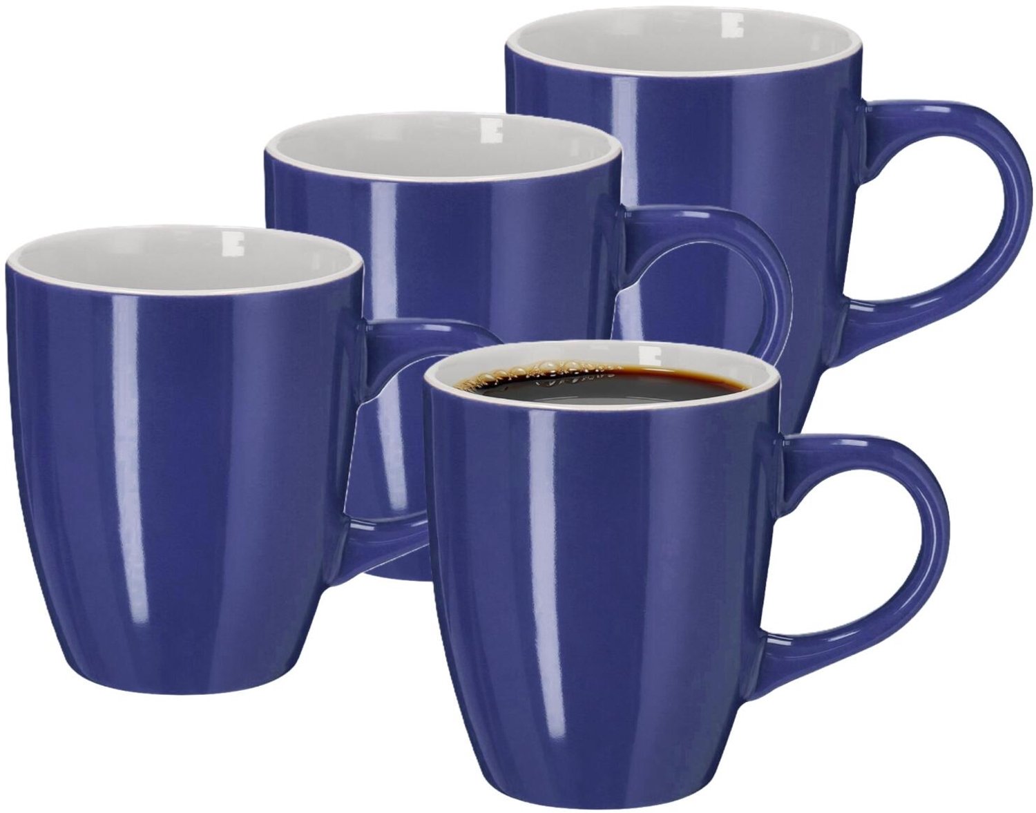 Bellatio Design Koffiekopjes blue Glaze - 4x stuks - Keramiek - donkerblauw - 350 ml - 8 x 10 cm - mokken - bekers