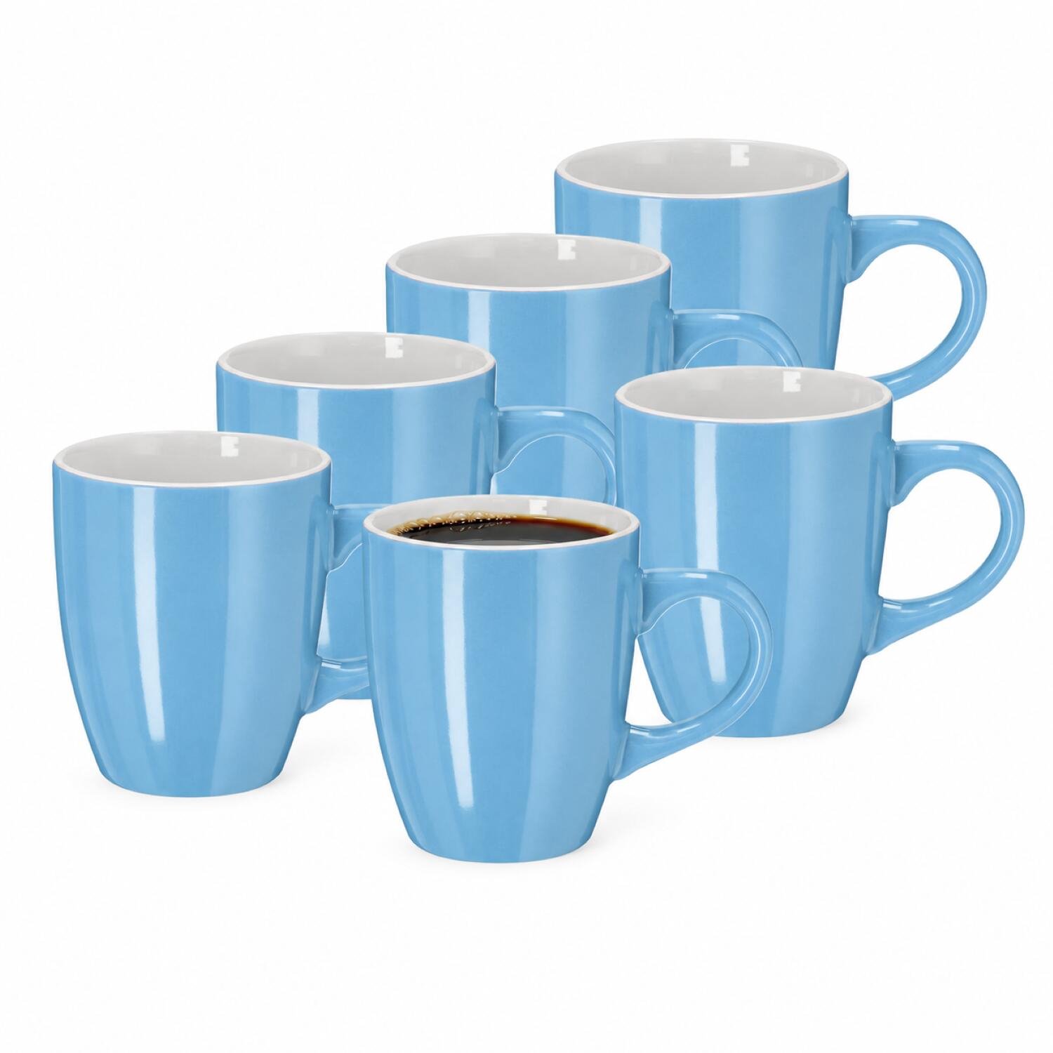Bellatio Design Koffiekopjes sweet Glaze - 6x stuks - Keramiek - lichtblauw - 350 ml - 8 x 10 cm - mokken - bekers
