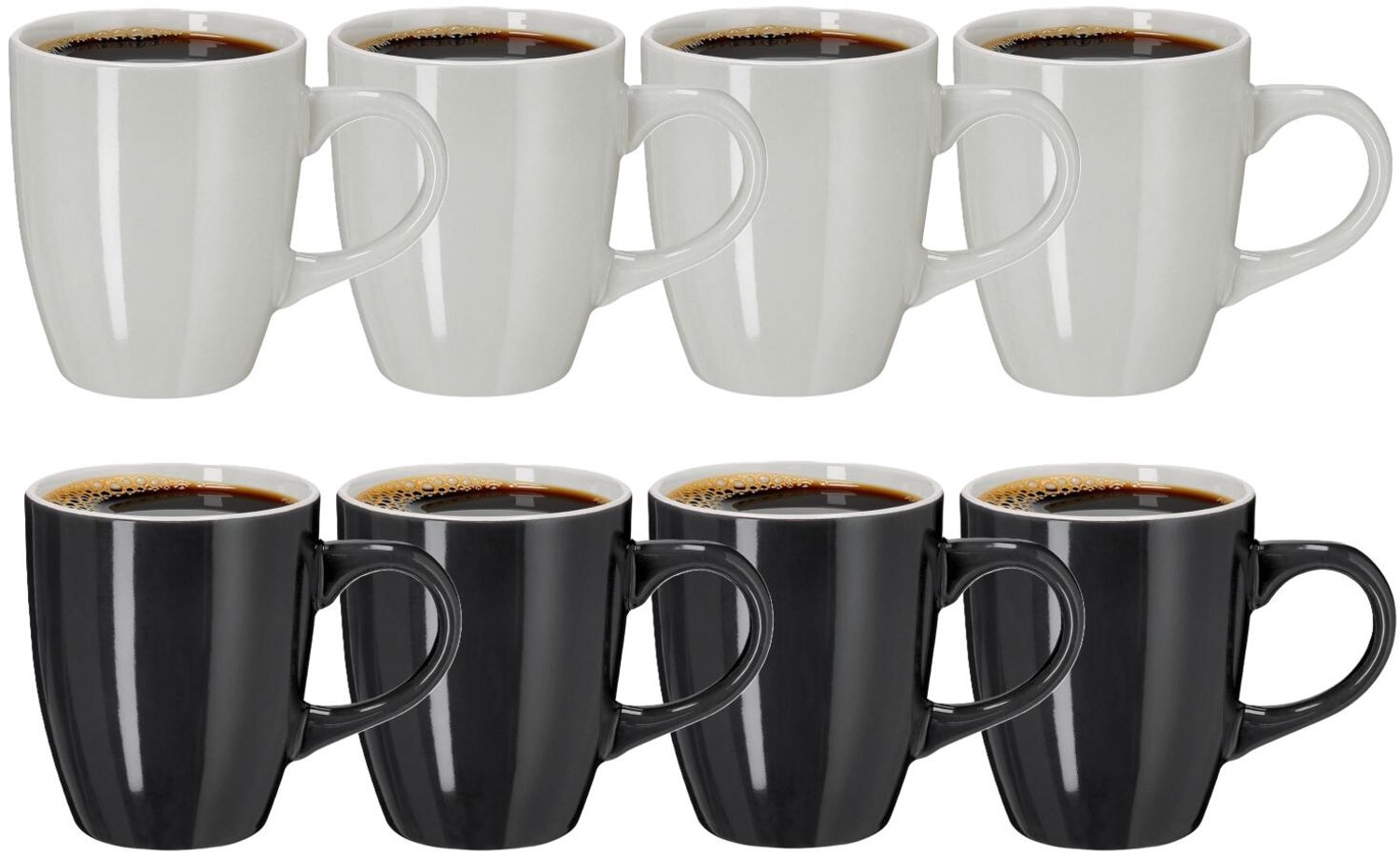 Bellatio Design Koffiekopjes Basic Glaze - 8x stuks - Keramiek - zwart / wit - 350 ml - 10 cm