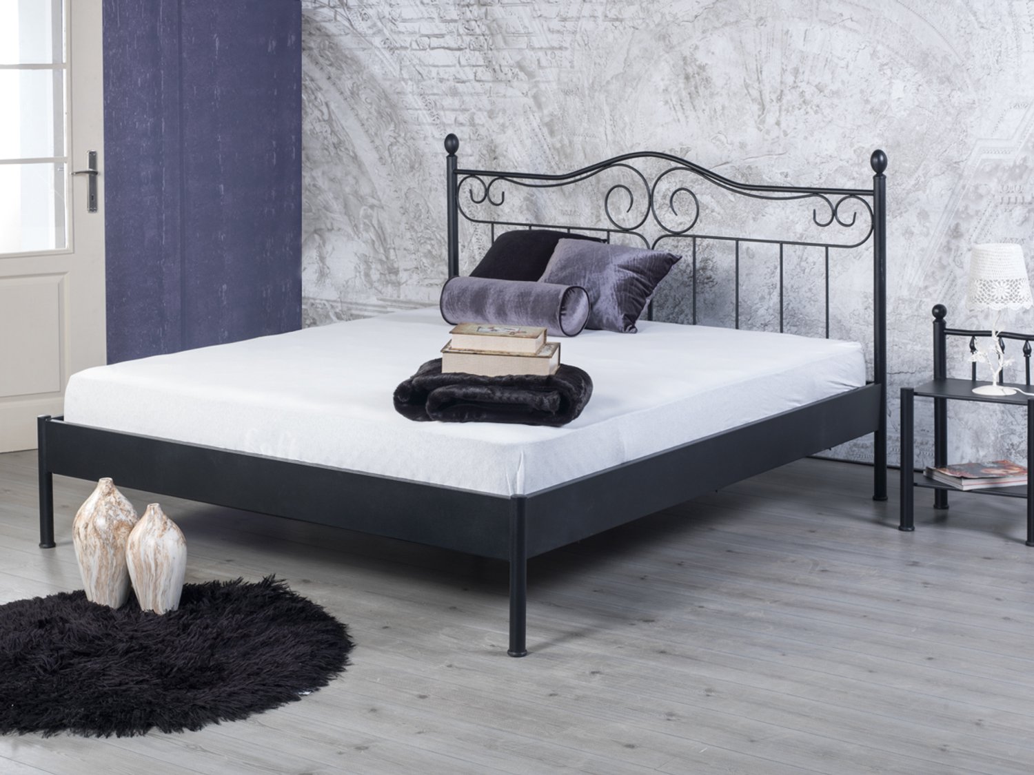 Bed Box Wonen Alessia metalen bed Zwart/Zilver cm 160x220