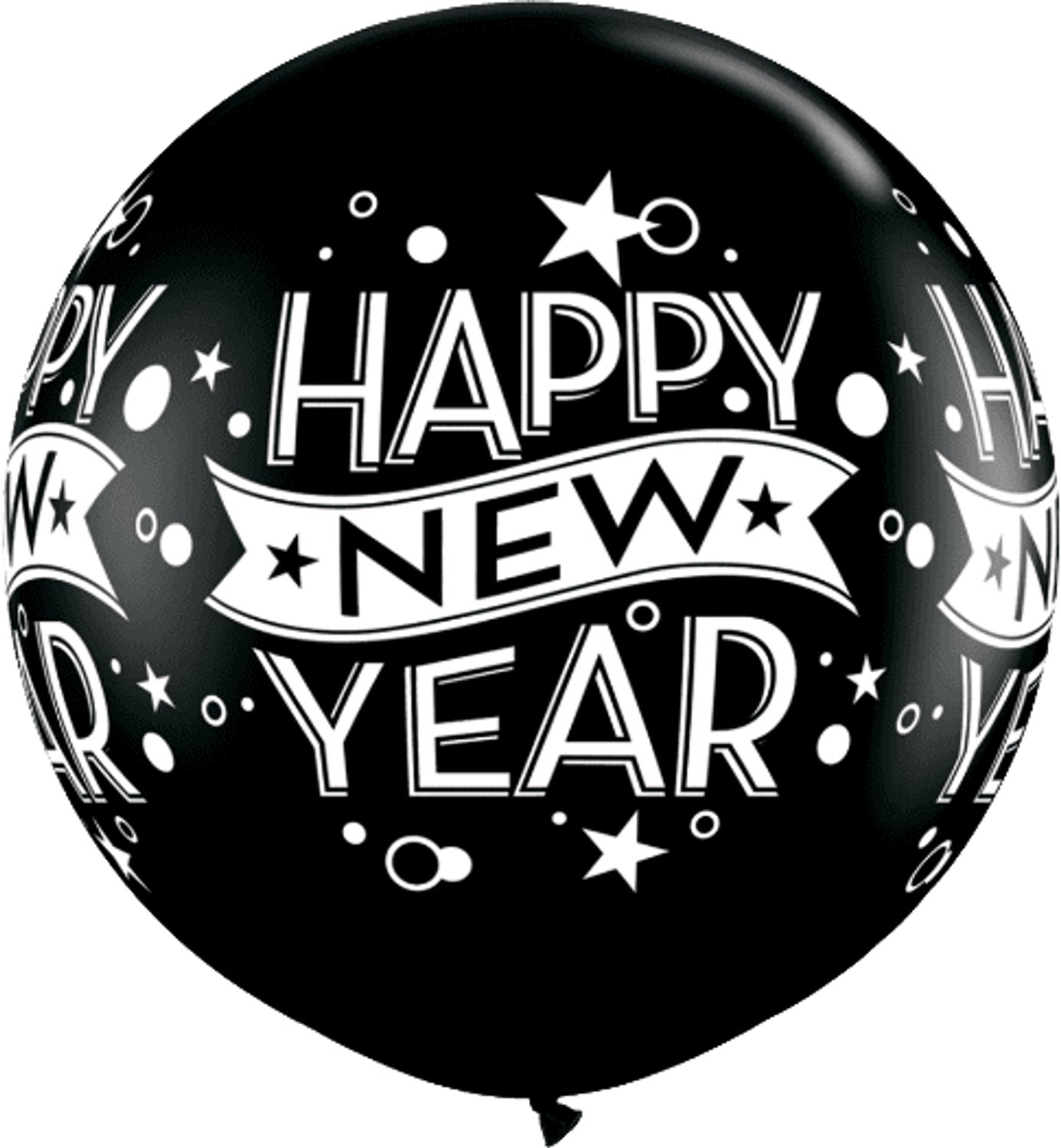 Grote Zwarte Nieuwjaarsballon "Happy New Year" Qualatex - 3ft / 91 cm - 1 Stuks - OP=OP