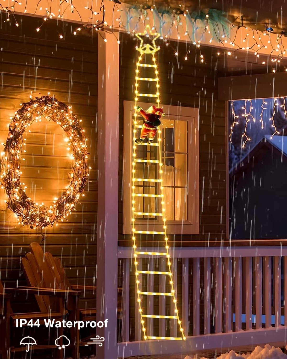 Kerstverlichting met Kerstman op ladder - 3,2 m 295 LEDs kerst lichtsnoer met 8 modi, USB aangedreven met afstandsbediening - LED klimmende Kerstman Kerstversiering voor buiten, binnen, raam, balkon, kerstboom decoratie – foto 6