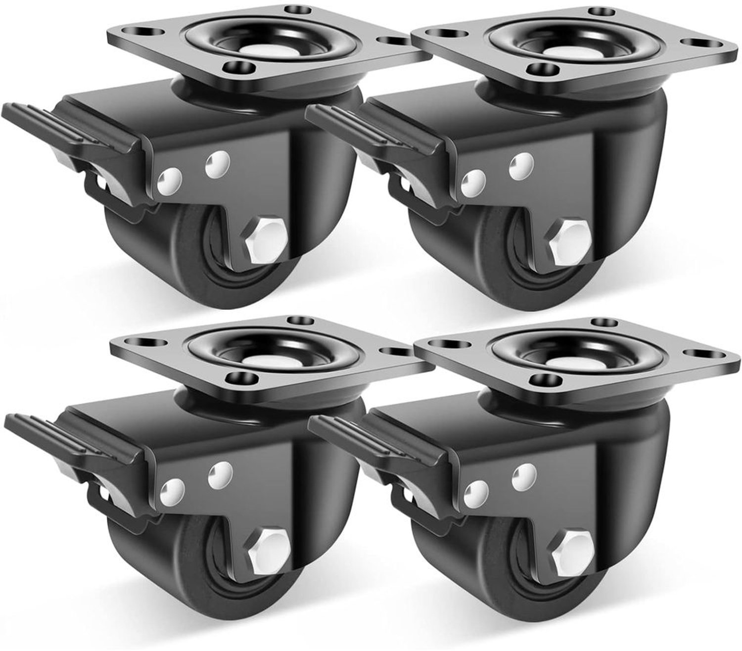 Set van 4 Zware Nylon Meubelwielen met Rem