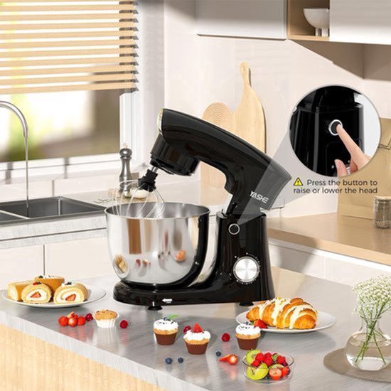 Standmixer 1500W, 4,5 + 5,5 L roestvrijstalen kommen, 10+ snelheden, kantelbare kop, met deeghaak, klopper en garde, multifunctionele keukenmachine — afbeelding 4
