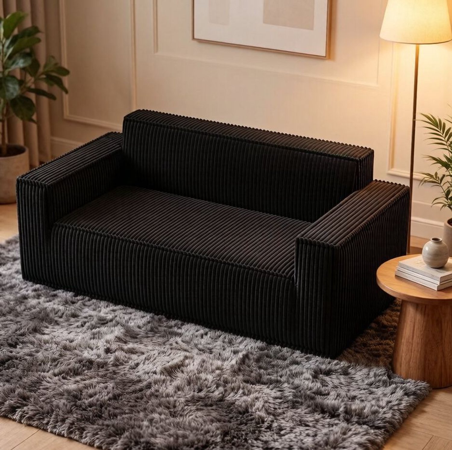 CHICFURN 2-zitsbank - Diepe zitting - Zonder poten - Zwart